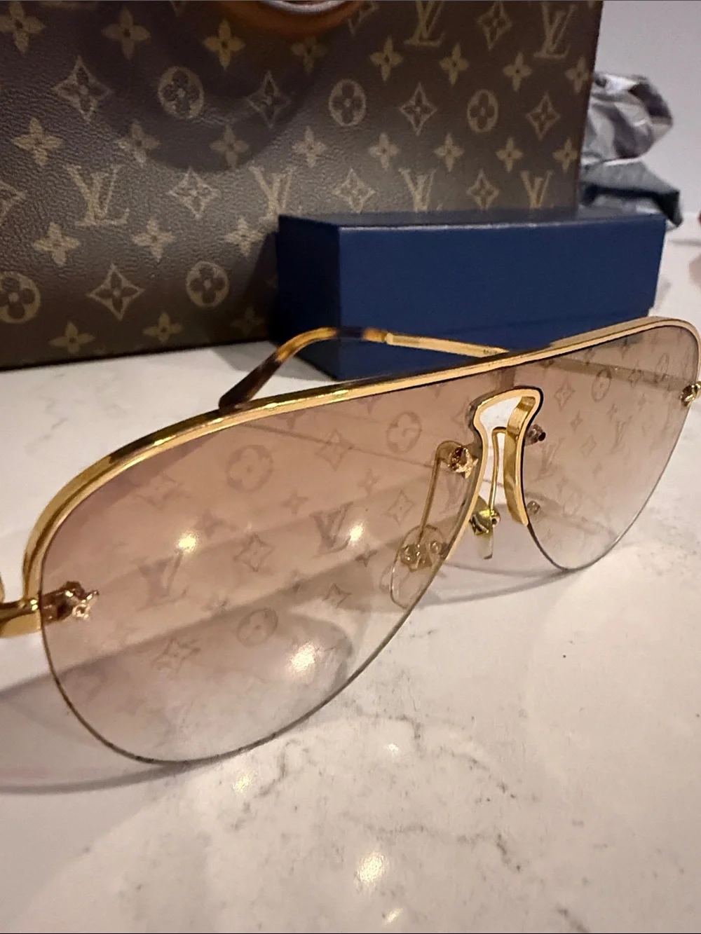 Louis Vuitton Gold Frame Sunglasses with Brown Gradient monogram logo Lenses